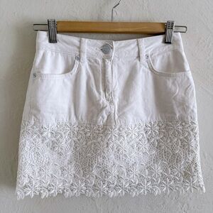 Koton White Denim Mini Skirt Lace Trim Size 26’’